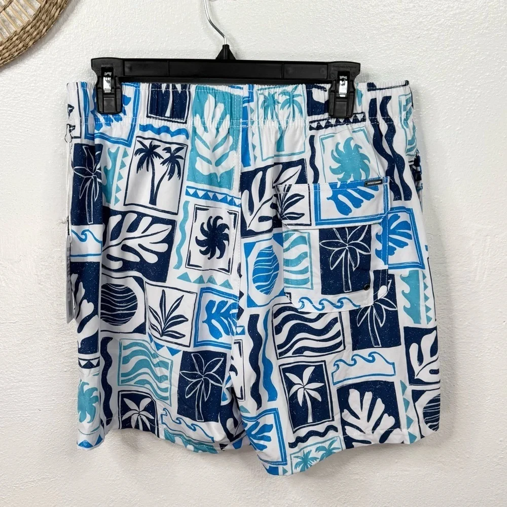 Vintage Summer Swimwear Men's Swim Trunks Size L Navy Blue Tropical 17